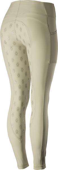 Back side of tan Horze Leah Women's UV Pro Riding Tights Full Seat Tights