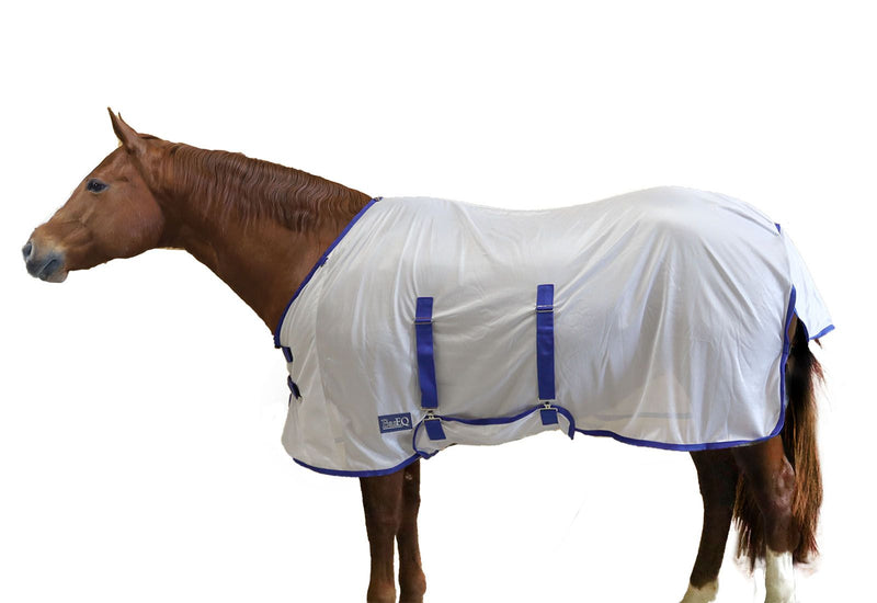 White/Blue BasEQ Fly Sheet with Belly Closure One Stop Equine Shop 63"