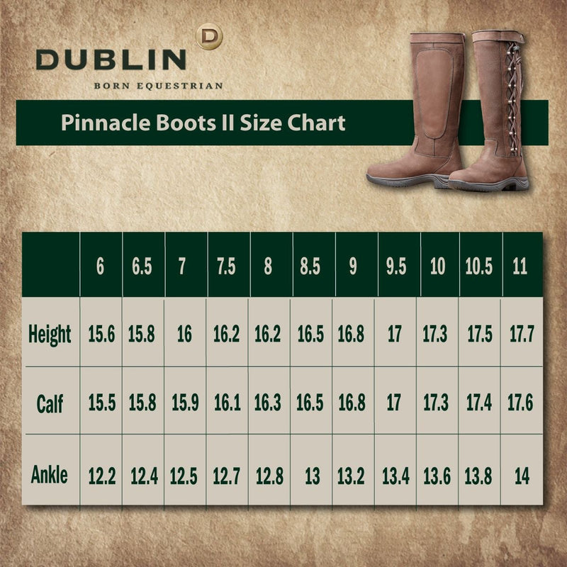 Size Chart for Dublin Women's Pinnacle II Boots Lifestyle Boots
