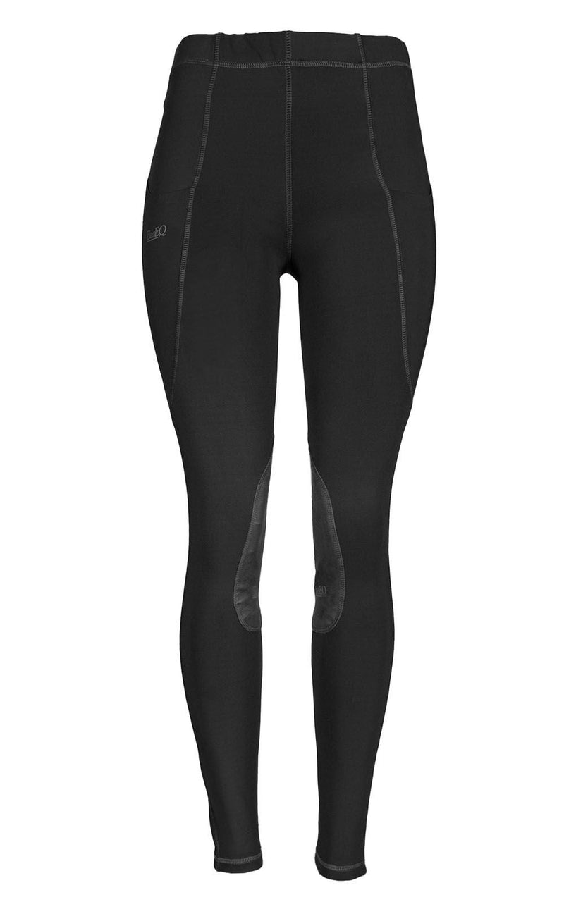 BasEQ Georgia Women's Pull-On Clarino Knee Patch Riding Tights Knee Patch Tights One Stop Equine Shop Black 24 