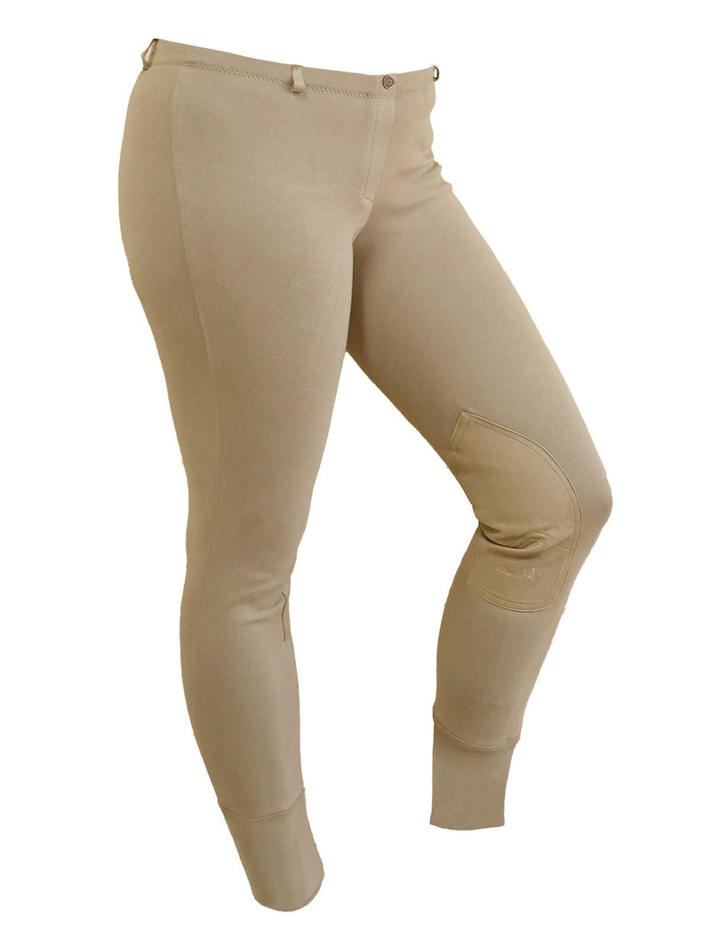 BasEQ Michelle Women's Horse Riding Pull On Suede Low Rise Knee Patch Breeches Knee Patch Breeches One Stop Equine Shop Tan 24 