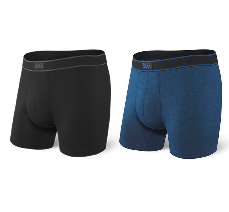 Black/City Blue Heather SAXX Men's Daytripper Boxer Brief with Fly - 2 Pack