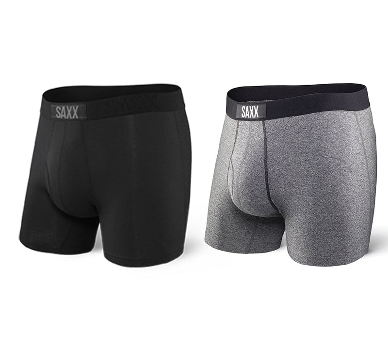Black/Grey SAXX Men's Ultra Boxer Brief with Fly - 2 Pack