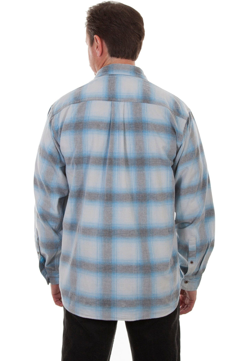Scully Mens Corduroy Long Sleeve Plaid Shirt Blue/White Flannels Scully 