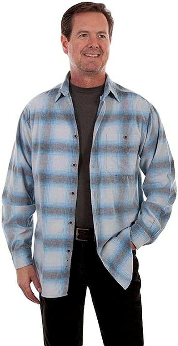 Scully Mens Corduroy Long Sleeve Plaid Shirt Blue/White Flannels Scully Medium 