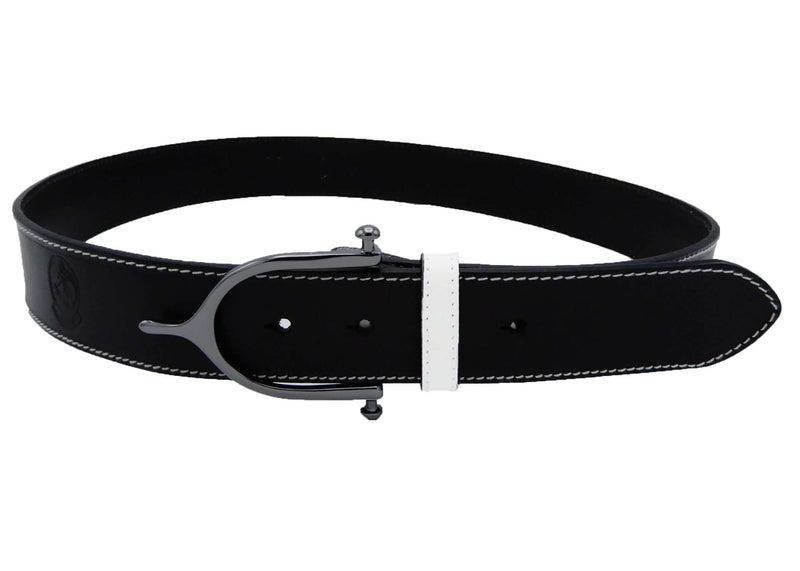 LILO Collections Inglesa Grande 1.5" Spur Leather Belt Belts Lilo Belts 28 Black/White/Gun Metal 