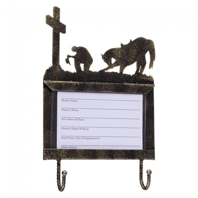 Tough 1 Deluxe Stall Card Holder with Hooks Stable Supplies JT International Black/Bronze Western Cross 