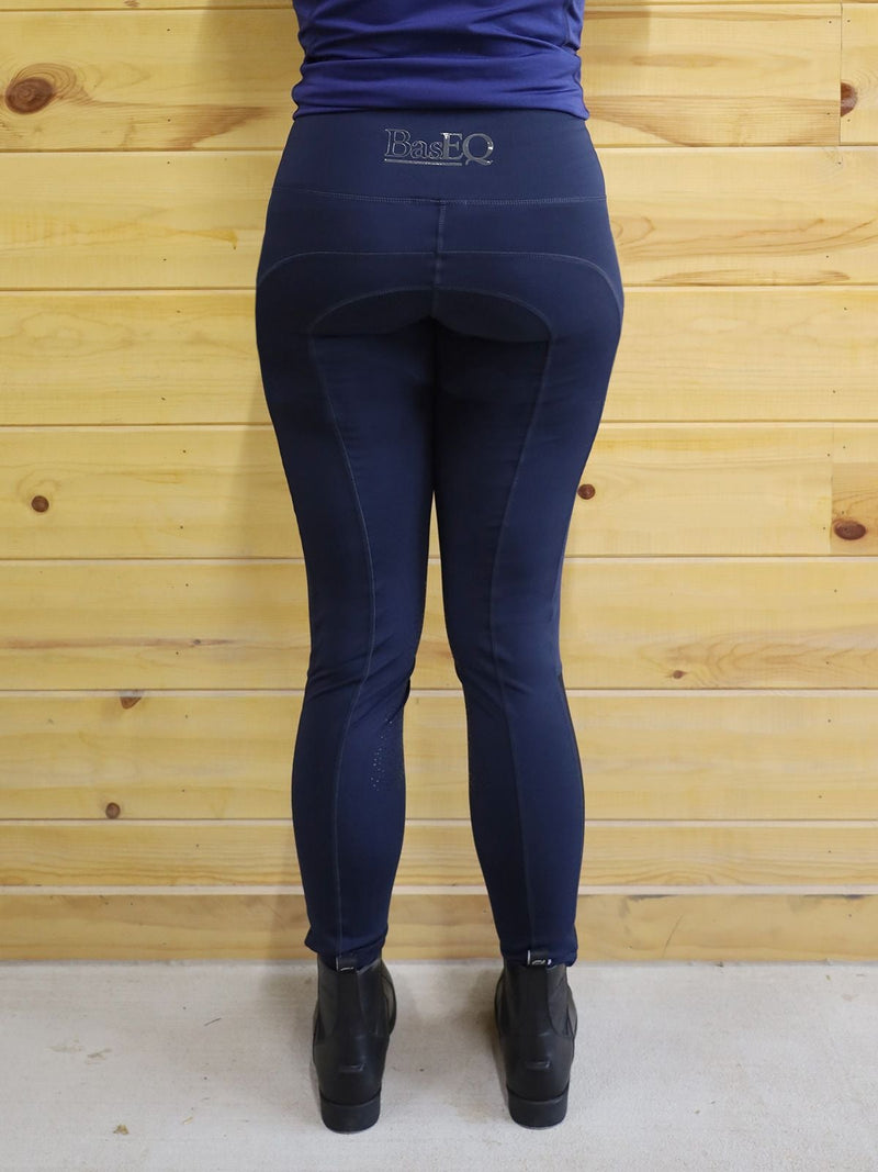 Back view of Navy BasEQ Dylan Women’s Knee Patch Tights One Stop Equine Shop