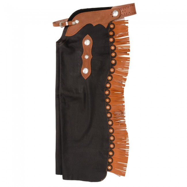 Profile view of Tough 1 Premium Smooth Leather Custom Cowboy Cutting Chaps