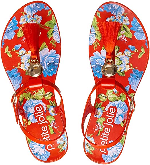 Pair of Hibiscus Red/Red Chita Petite Jolie PJ5920 Women's Noah Tassel Sandals