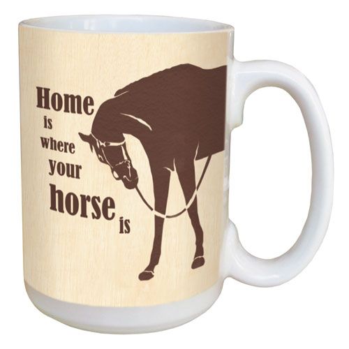GT Reid "Home Is Where Your Horse Is" 15 oz Ceramic Mug with Horse Theme Gifts Beige