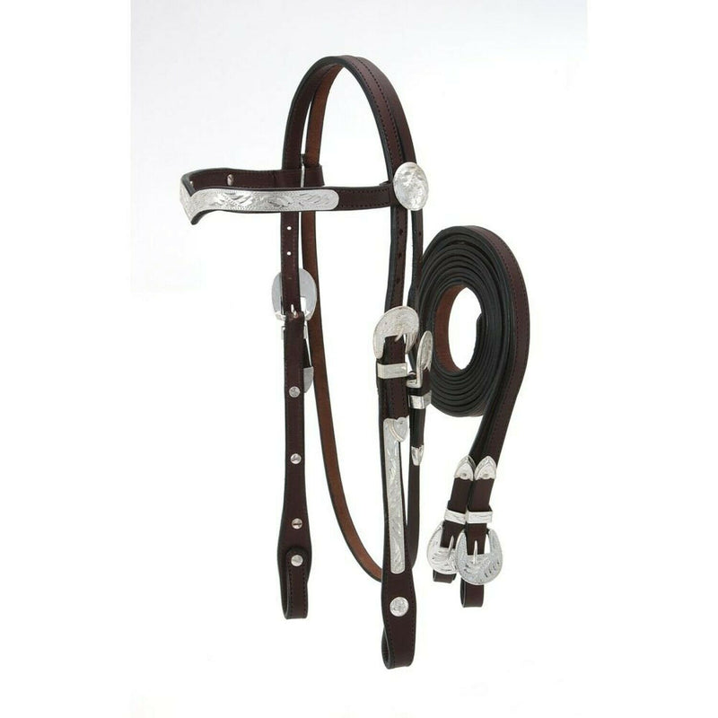 Silver Royal V-Brow Show Headstall Dark Oil English Bridle Accessories One Stop Equine Shop 
