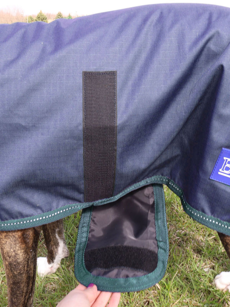 belly closure in Navy/Hunter Green BasEQ Lite Dog Coat One Stop Equine Shop 12