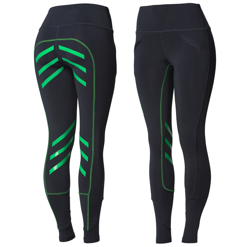 Dark Blue/Green Front & Back Horze Women's Colored Silicone Full Seat Riding Tights Full Seat Tights