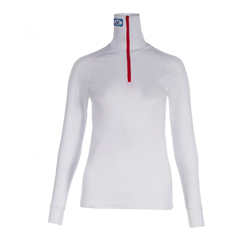 White/Red TKO Cotton High Neck Shirt - Long Sleeve Technical Shirts