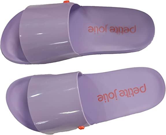 Pair of Lavender Lilac/Neon Orange Petite Jolie PJ5494 Slide Women's Sandals