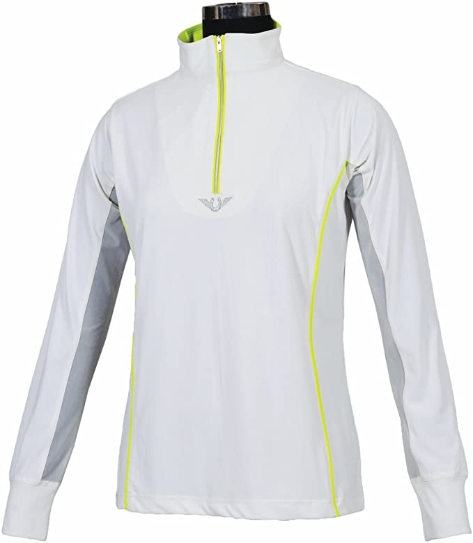 White/Neon Yellow Tuffrider Neon Mock Zip Women's Sport Shirt Long Sleeve Shirt 3X-Large