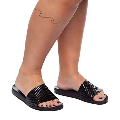 Lady wearing Black Petite Jolie PJ5786 Ames Women's Slip On Sandals