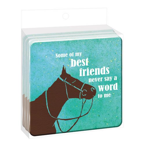 GT Reid Silent Friends Artful Coaster Set of 4 with Horse Theme Light Blue Gifts Blue