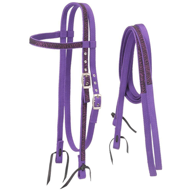 Purple Zebra Tough 1 Nylon Browband Headstalls and Reins with Printed Overlay Headstalls JT International