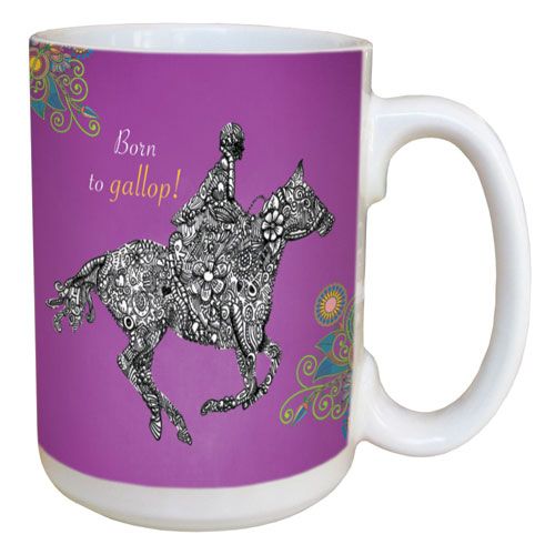 GT Reid Born to Gallop Dishwasher Safe 15 oz Ceramic Mug with Horse Theme Gifts Purple