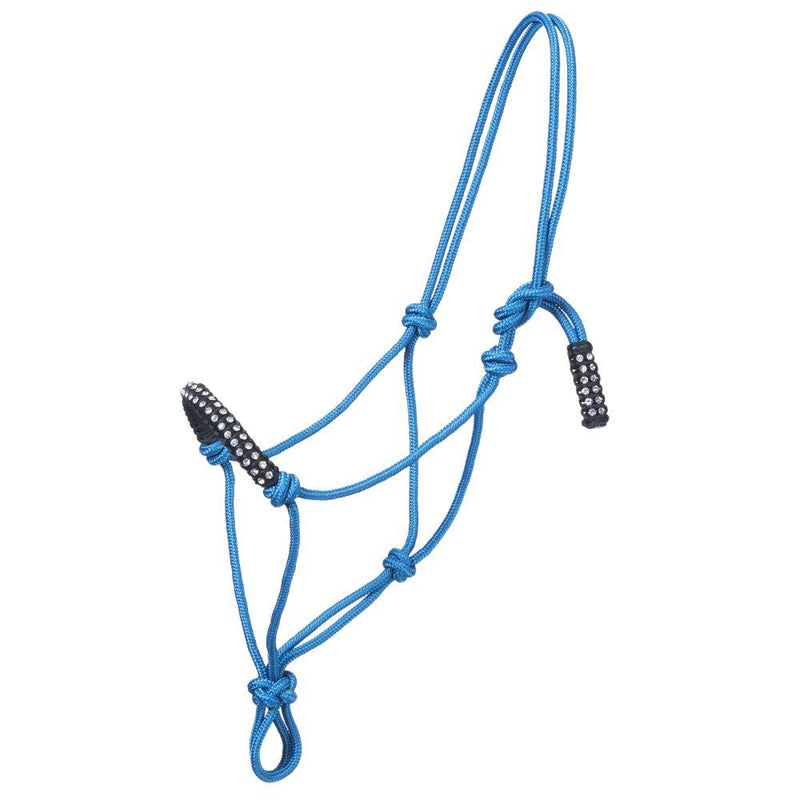 Mini Poly Rope Tied Halter with Crystal Accents Turquoise/Black Rope Halters JT International 
