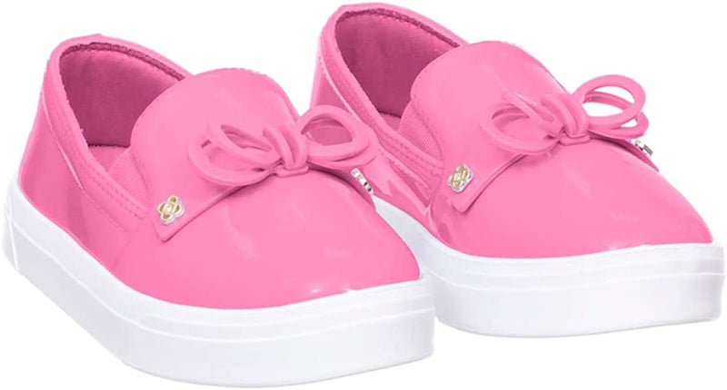 Pair of Neon Pink Petite Jolie Lupita Ribbon Girl's Slip On Shoes