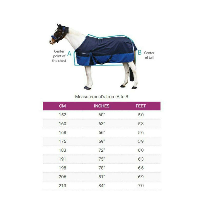 Size Chart of Loveson Turnout Blanket 350g Plus Turnout Blankets Horseware Ireland