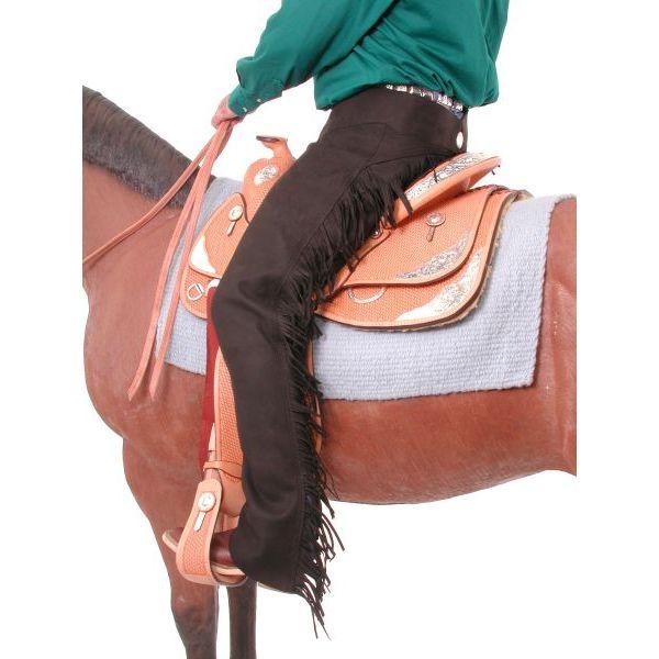 Rider wearing Black Tough 1 Synthetic Equitation Chaps Western Chaps JT International