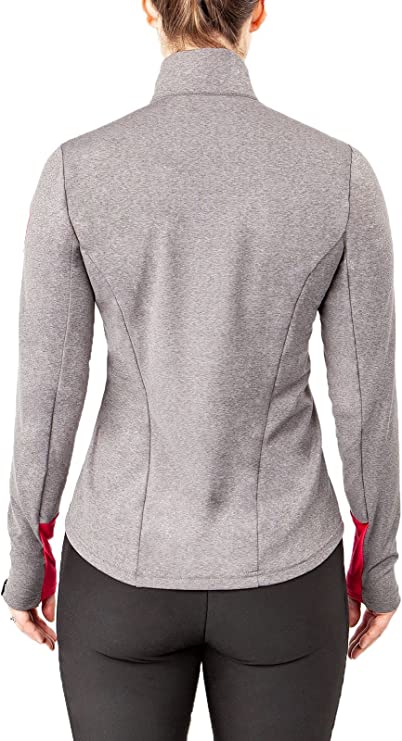 Back view of Mist/Cerise Irideon Radiant Women's Half-Zip Long Sleeve Shirt