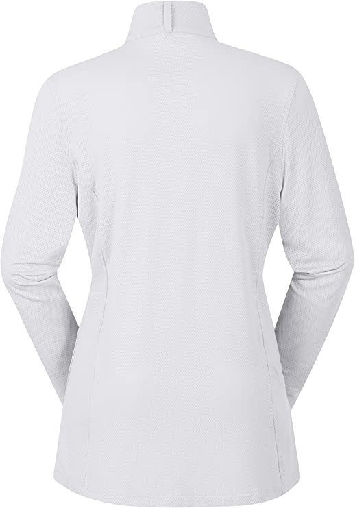 Back view of white Kerrits Ice Fil Lite Women's Long Sleeve Riding Shirt