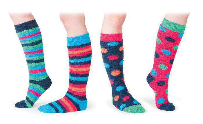 Shires Ladies Fluffy Socks Socks Shires Blue/Orange Stripe 