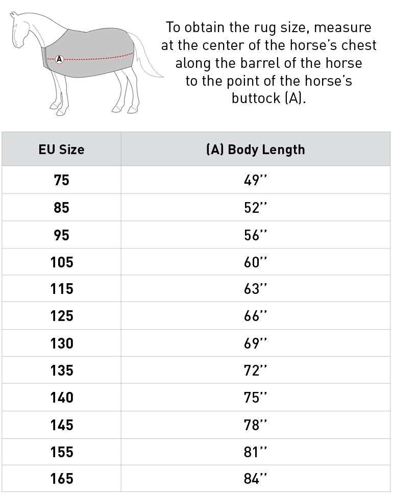 Size Chart B Vertigo Theo Thermo Wool and Acrylic Stable Blanket Stable Blankets