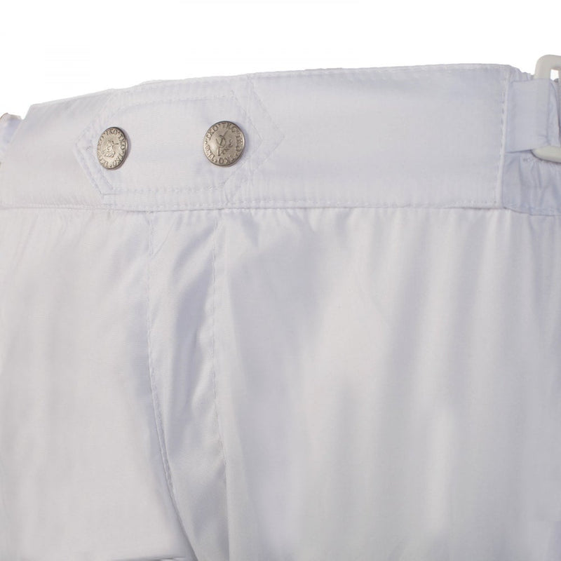 White TKO Slim Line Polyester Race Pants - Winter Weight Front Silver Button at waist