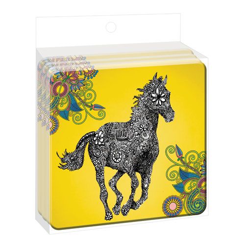 GT Reid Golden Gallop Artful Coaster Set of 4 with Horse Theme Gifts Yellow