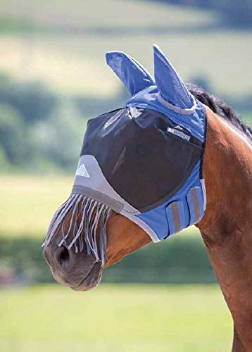 Shires Deluxe Fly Mask with Nose Fringe Fly Masks Shires Equestrian Royal Blue Small Pony 