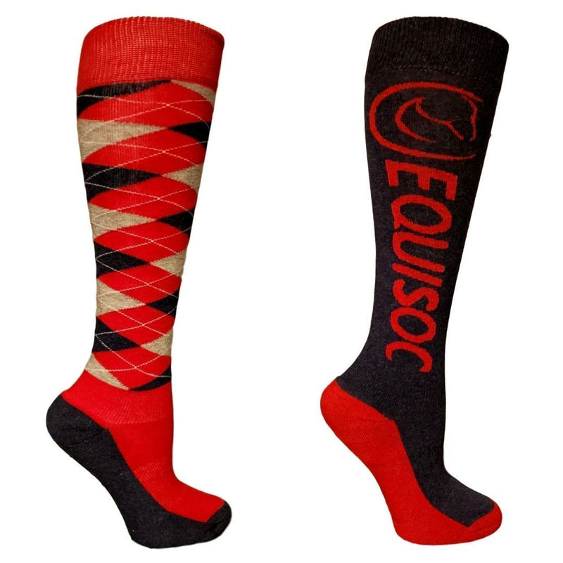 EquiSoc Ladies Boot Socks 2 Pair Set Socks EquiSoc Argyle Red/Navy 