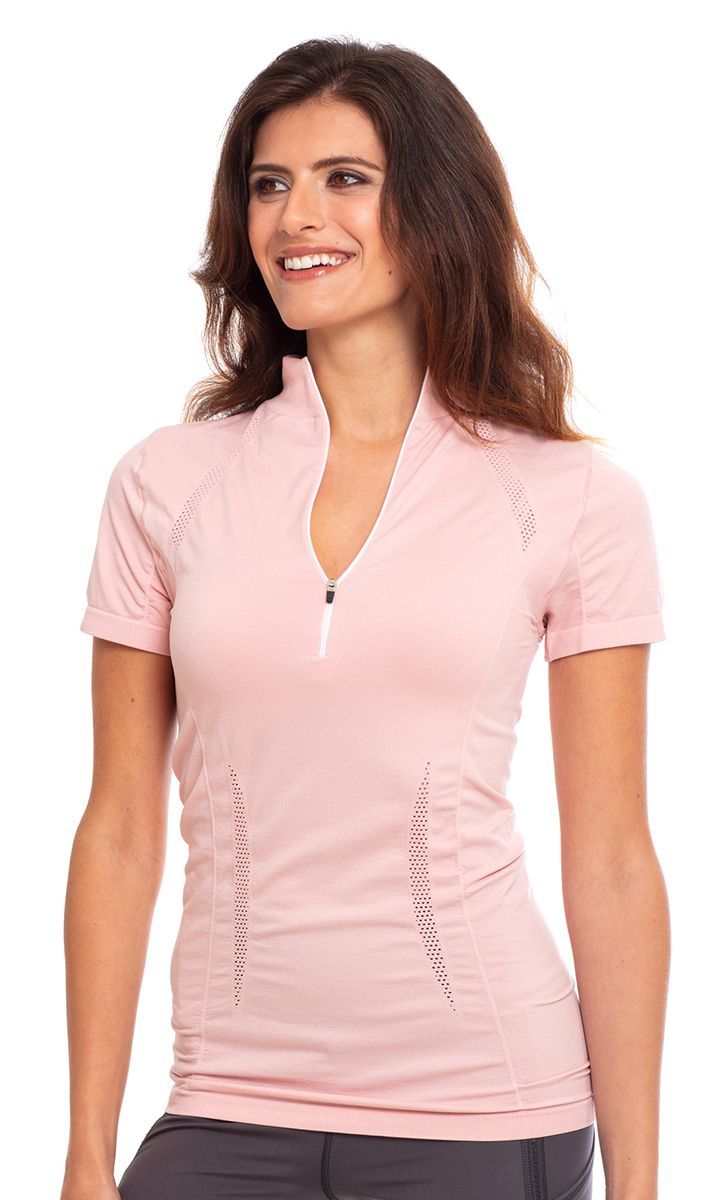 Women Wearing Pink Blush Goode Rider Women's Go Get It Short Sleeve Shirt