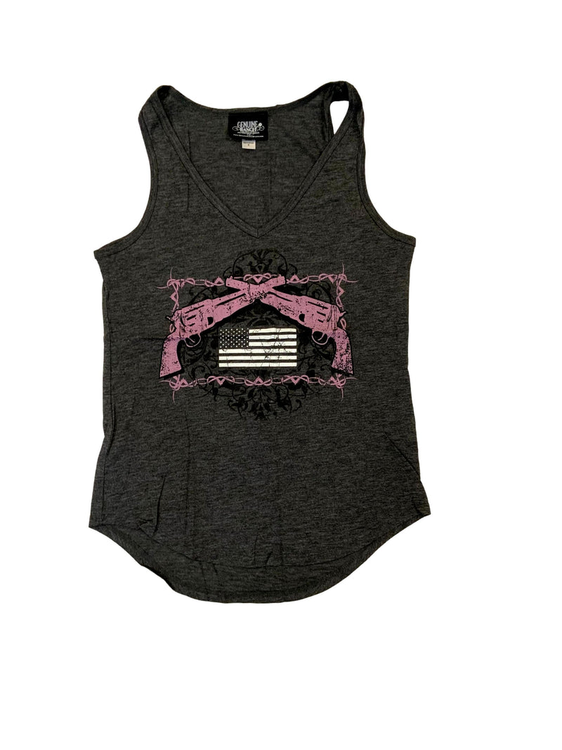Genuine Ranch Women's Gun Tank Tee-Shirts Pink Small