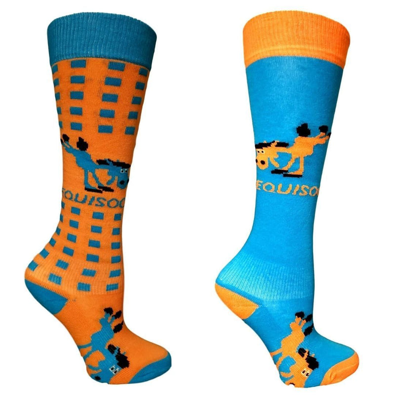 EquiSoc Kids Boot Socks 2 Pair Set Socks EquiSoc Mini Square Orange/Teal 