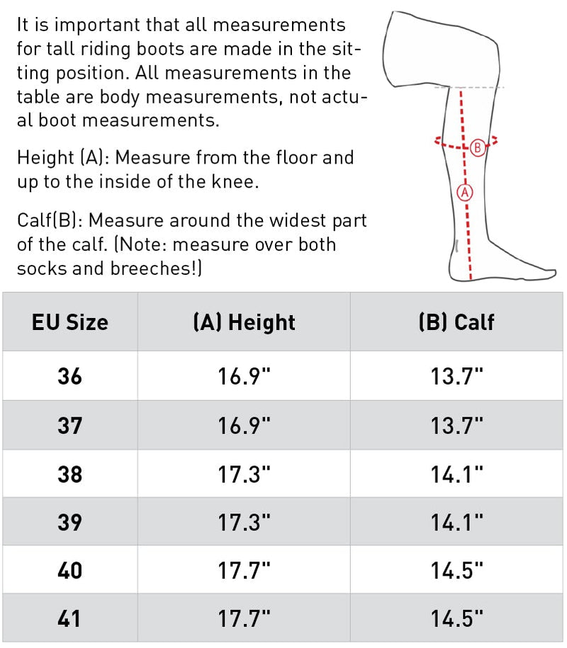 Size Chart Horze Hannover Women's Tall Dress Boots