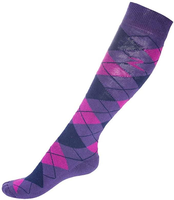 Horze Alana Adult Argyle Checkered Winter Riding Socks Socks Horze Mysterioso Purple/Boysenberry 6-7.5 