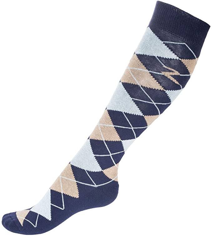 Horze Alana Adult Argyle Checkered Winter Riding Socks Socks Horze Night Blue/Driftwood Grey 6-7.5 