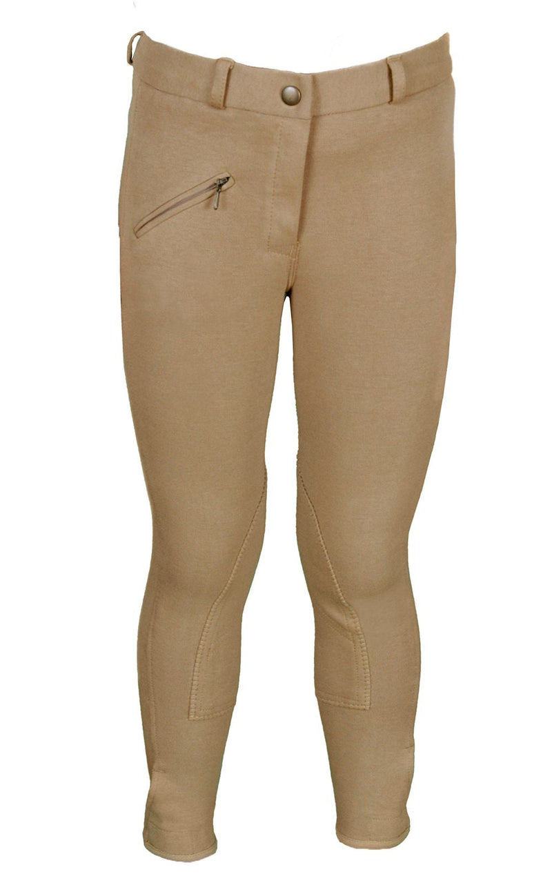 BasEQ Lyla Children's Pull-On Riding Breeches - Horseback Riding Tights With Knee Patches Knee Patch Breeches One Stop Equine Shop 6 Tan Girls