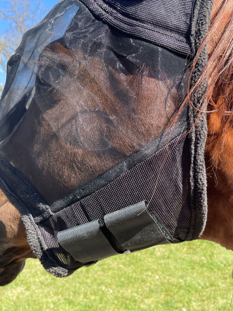 Mesh material in Black BasEQ Fly Mask with Fringe One Stop Equine Shop Pony
