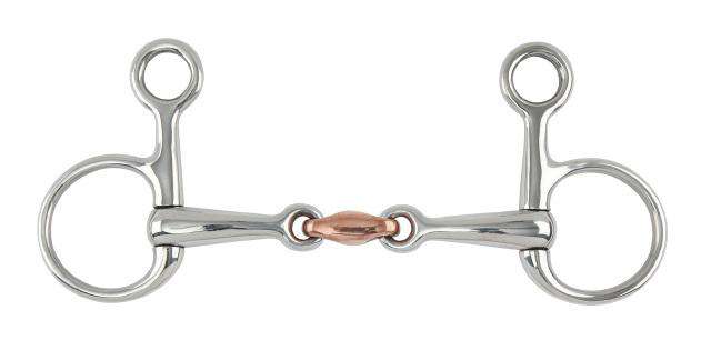 Shires Hanging Cheek, Copper Lozenge Snaffle English Horse Bits Shires 4.5 Stainless Steel 