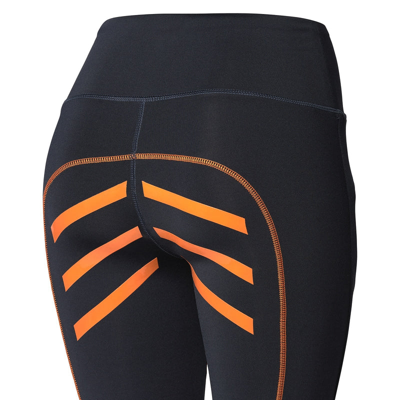Dark Blue/Orange Back Strip Detail Horze Women's Colored Silicone Full Seat Riding Tights