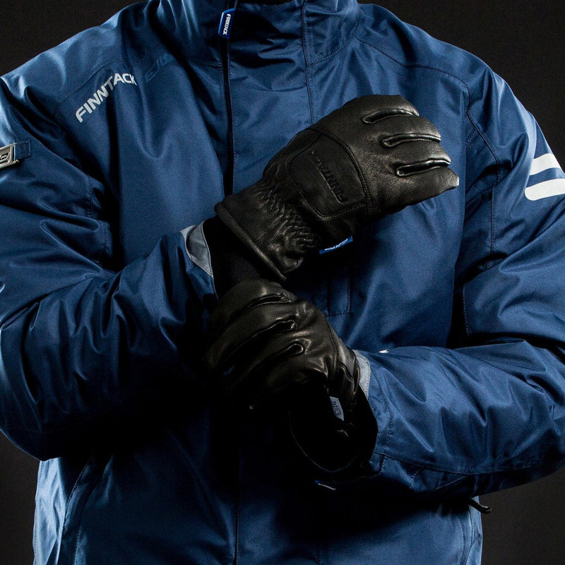 Black Finntack Elite Winter Gloves - Leather Image on Model
