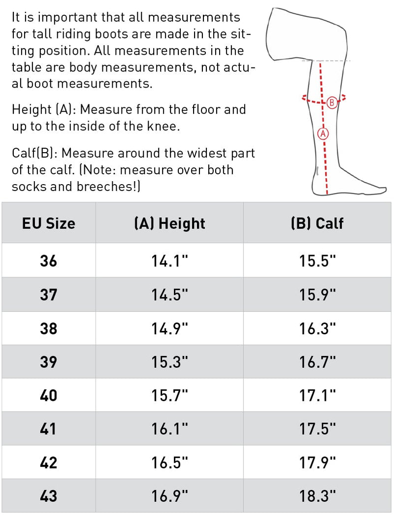 Size Chart Horze Cambridge Women's Country Tall Boots