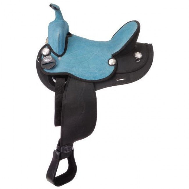Black/Turquoise King Series Suede Seat Synthetic Trail Saddle JT International